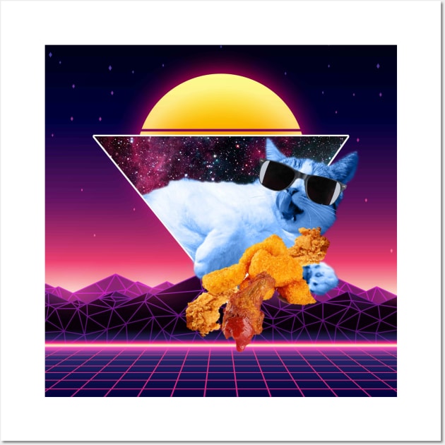 Aesthetic Synthwave Cat Fried Chicken Wall Art by Random Galaxy